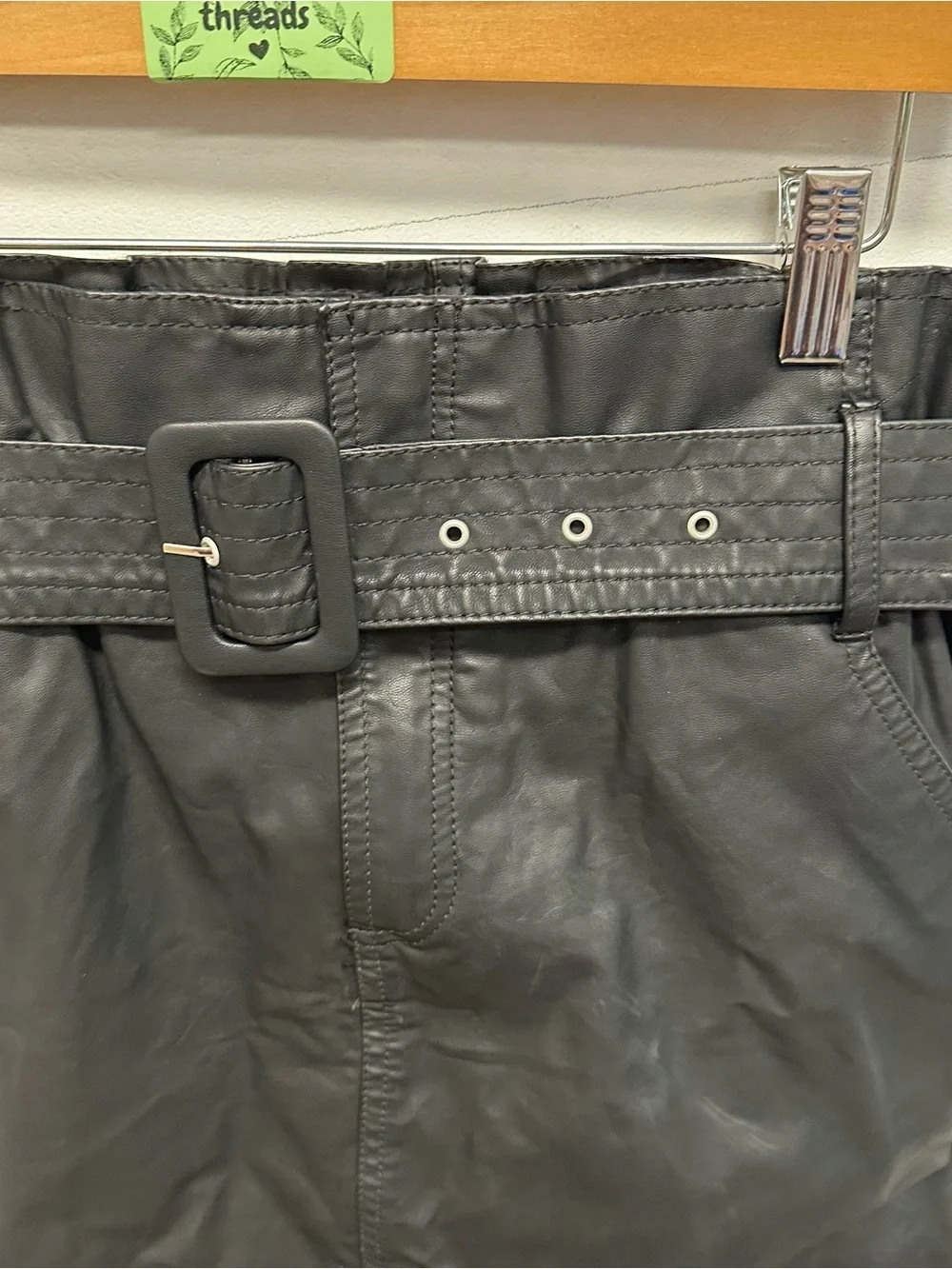 Blank NYC black faux leather mini skirt belted women’s size 29 New moto baddie
